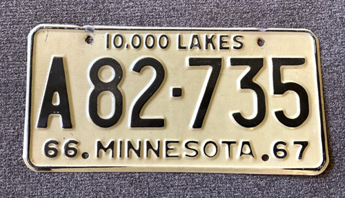RARE 1966 1967 DUAL YEAR MINNESOTA LICENSE PLATE ALL ORIGINAL HARD TO FIND