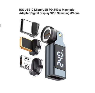 VAFOTON 240W PD Display Magnetic USB C Ios Adapter 9 Pin Fast Charging Data 360°