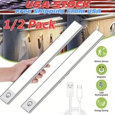 LED Motion Sensor Under Cabinet Closet Light USB Rechargeable Kitchen Lamp Strip