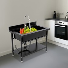 Freestanding Utility Sink Metal Kitchen Sink Single Bowl Sink w/ Pull-out Faucet