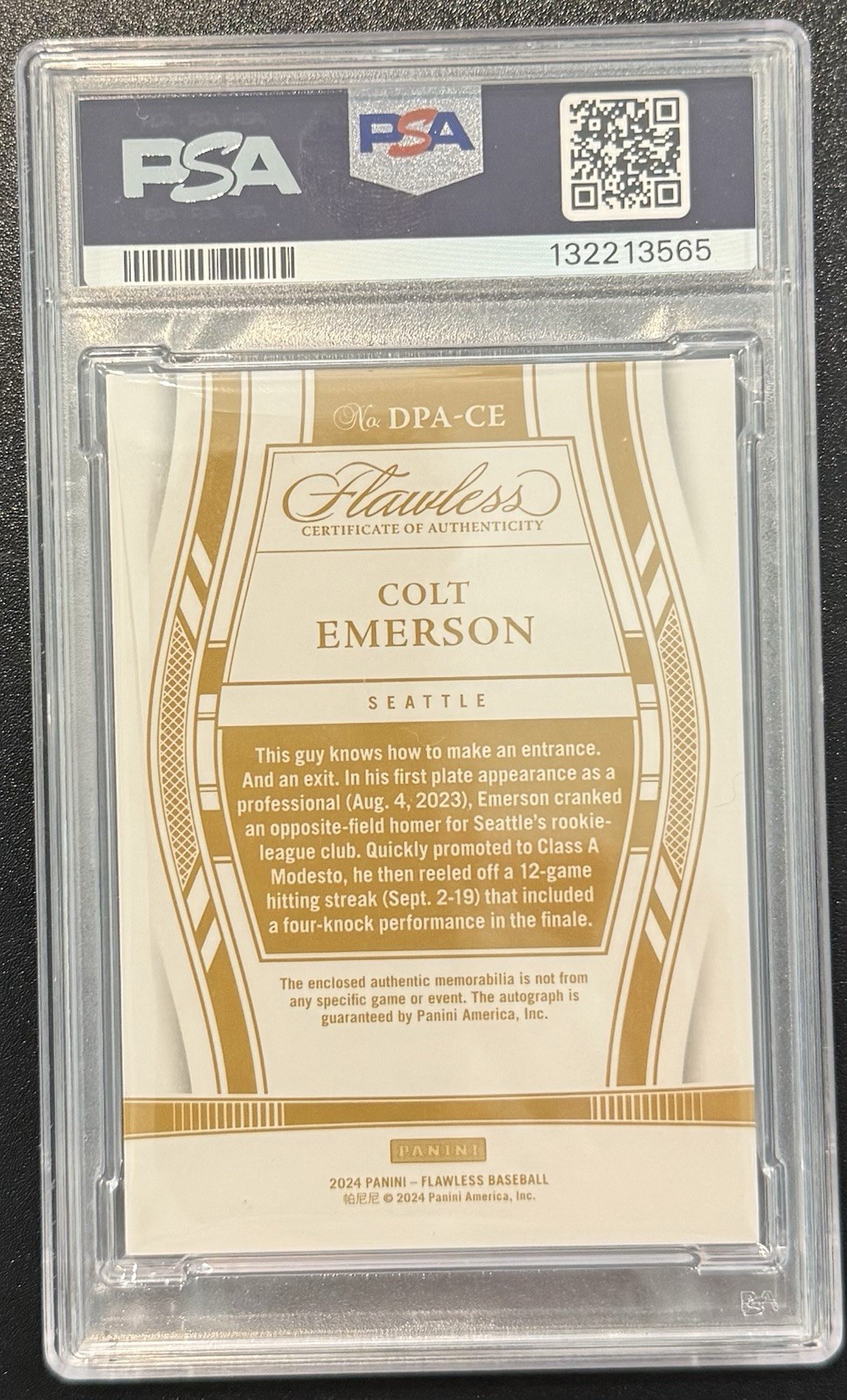 2024 Panini Flawless Prospect Patch Autographs Colt Emerson 1/1 One Of One view 2