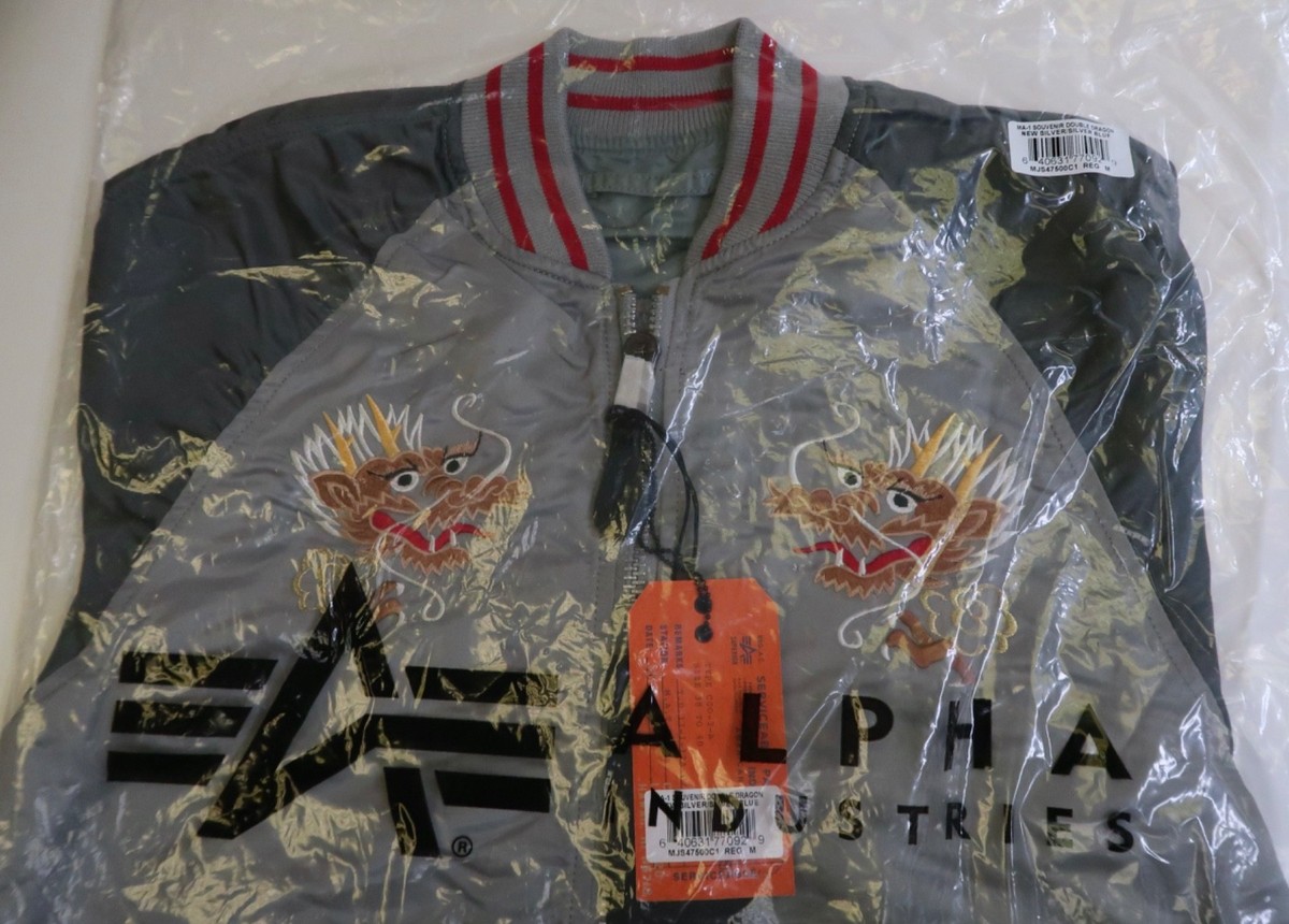 Alpha Industries MA-1 Souvenir Double Dragon Men Jacket Silver