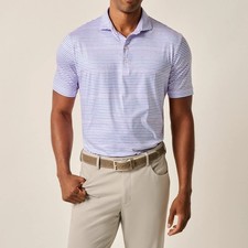 Johnnie-O Men's Warwick Featherweight Striped Polo Shirt Porto Pink Size-XL NWT