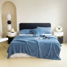Throw Blanket for Bed Warm Ultra Soft Faux 1pc Plush Striped Blankets 250GSM UK