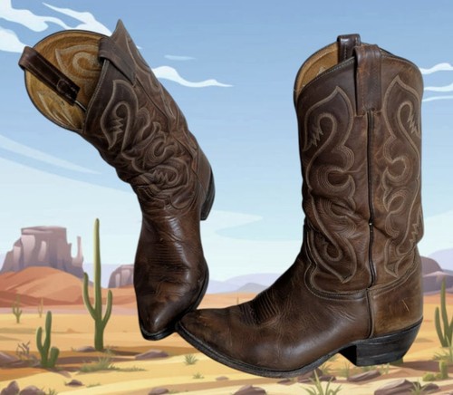 USA Tony Lama Brown Leather Cowboy Boots Mens Sz 7.5 EEEE Wide Pointed Toe 6478