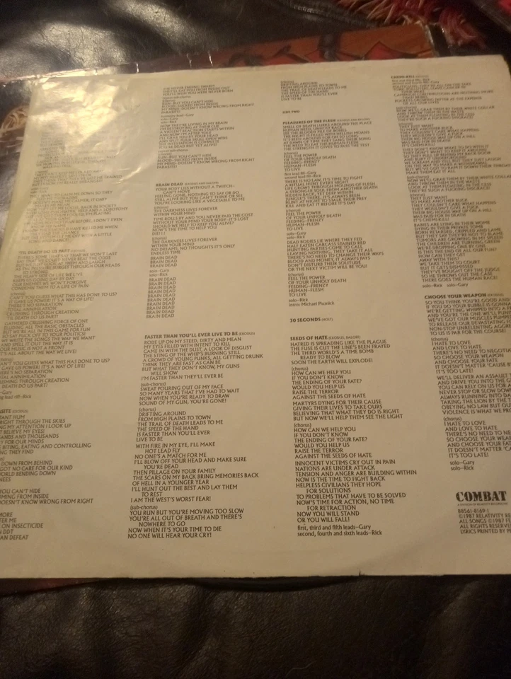 Exodus Pleasures Of The Flesh vinyl record album 1987 Combat Records Thrash Rock Foto 4 de 4