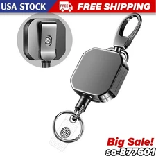 Heavy Duty Retractable Carabiner Keychain Belt Clip 28.3 Inch Steel Wire