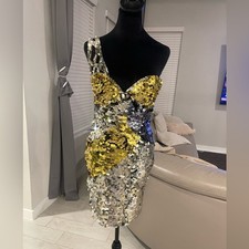 NWT JOVANI chunky sequin one shoulder mini dress US 4