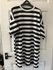 LADIES - Black & White Striped Short Sleeve Dress - BOOHOO - Size 12 - BX131