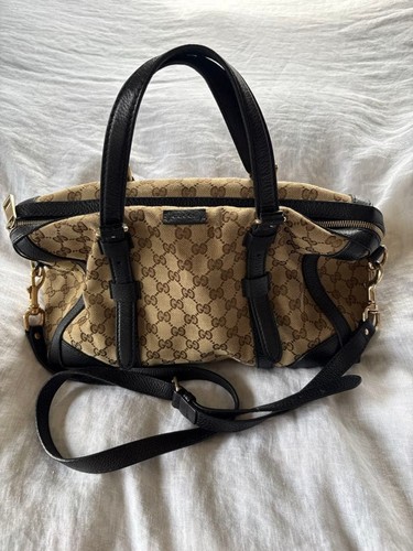 GUCCI GG Canvas 2Way Handbag Leather Black Used From Japan