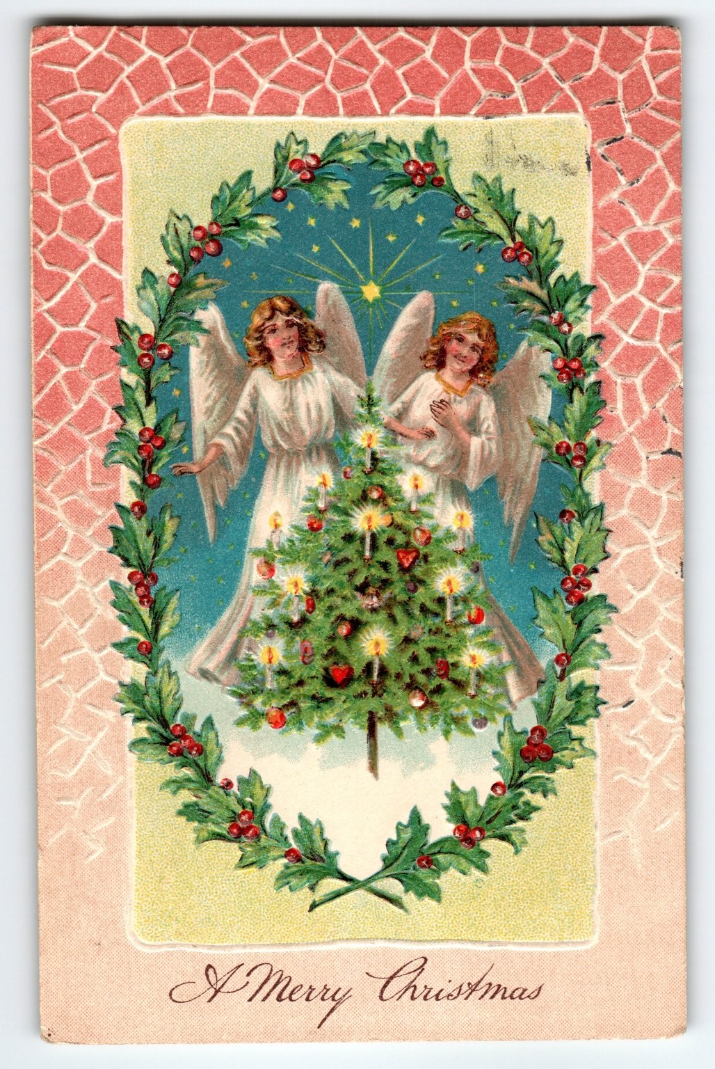 Vintage Embossed Christmas Postcard with Angels and Tree, 1911 Ser 778 Germany