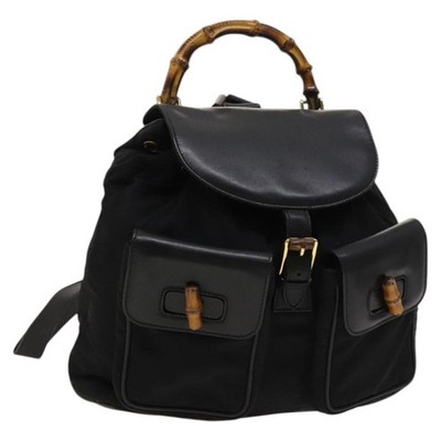 GUCCI Bamboo Backpack Leather Black Auth th5812