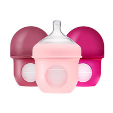Nursh Slow Flow Silicone Baby Bottles for Colic Relief - Pink - 3 Count