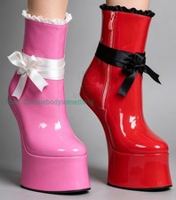 Womens 7Inch Less Wedge Heel Platform Bowknot Cosplay Ankle Boots Shoes Clubwear