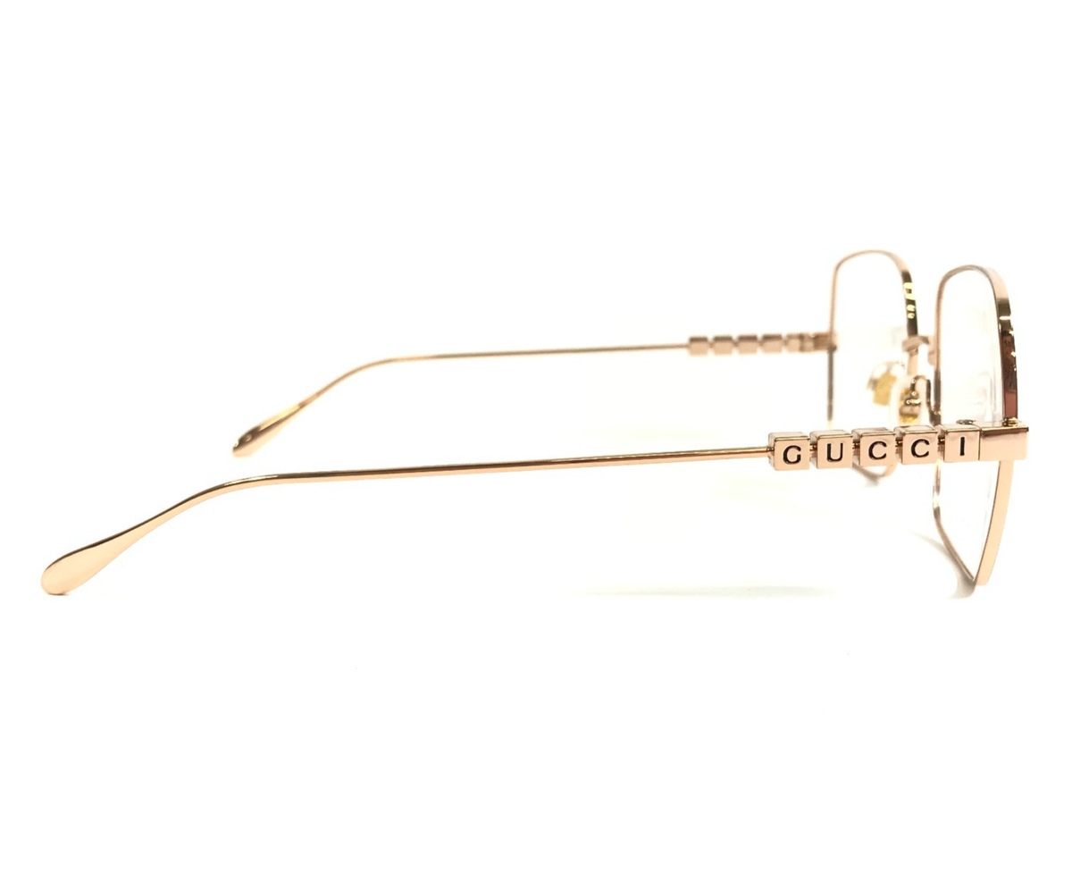 Gucci Eyeglasses Frames GG1434O 002 Shiny Gold Square Wire Rim 55