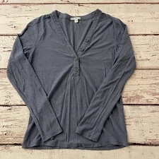 James Perse Woman's Slub Henley Cotton Modal Blue Shirt Size 2