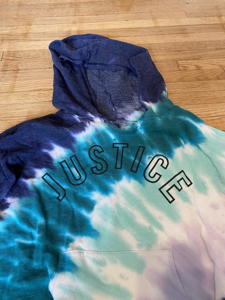 Justice Active Girl 14/16 Tie Dye Pullover Hooded Sweatshirt Purple Blue  - Image 2 of 4