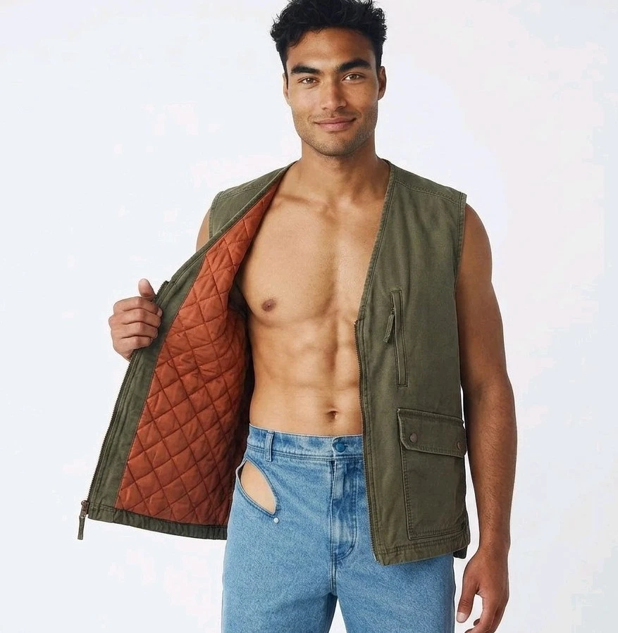 Y2K Duluth Trading 100% Cotton Quilted Utility Cargo Vest Camp Hike Gorpcore XL