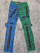 TRIPP NYC Daang Goodman Blue Green Plaid Bondage Pants Punk Emo Y2K Grunge Sz 28