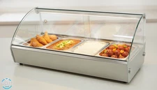 4 Pan Curved Glass Countertop Bain Marie Hot Food Display Dry Warmer Showcase