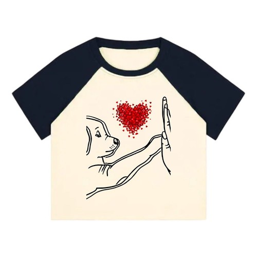Women Summer Lovely Dog Love Print Short Sleeve T-Shirt Fashion Casual Short Top - Picture 7 of 16