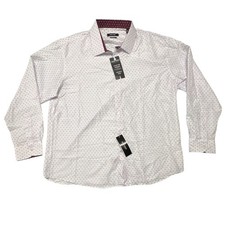 Nine West Men's White & Burgundy Long Sleeve Button Down Dress Shirt Size 2XL 2X