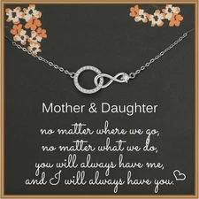 Mother Daughter Necklace, Sterling Silver CZ Infinity Circle Necklace for Women,