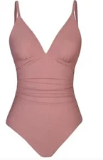 NWT Sz S Cupshe One Piece Swimsuit Solid Shirring Ruched Sides Pink Blush