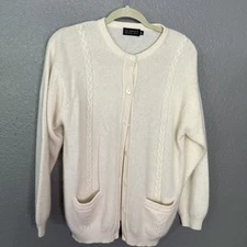 Blarney Woolen Mills Cashmere Wool Cardigan XL Ivory Cable Warm Grandmacore