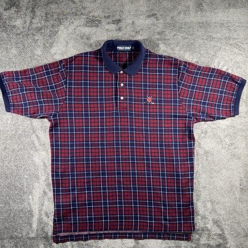 Polo Golf Ralph Lauren Uomo XL Maglia a Quadri Golf Camicia Rosso Blu Vintage Preppy Wear