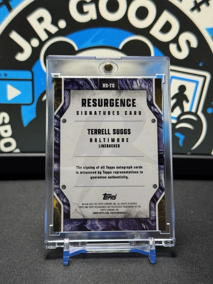 Fútbol americano Topps Resurgence 2025 azul automático Terrell Suggs # 42/99 - Baltimore Foto 2 de 2