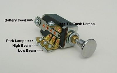 Headlight Dimmer Switch 4 Position with Chrome Knob Traditional Hot Rod rat