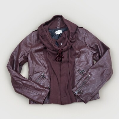 Jolt Vegan Leather Burgundy Jacket Women s Size Small Zipped Wrists Gorgeous!