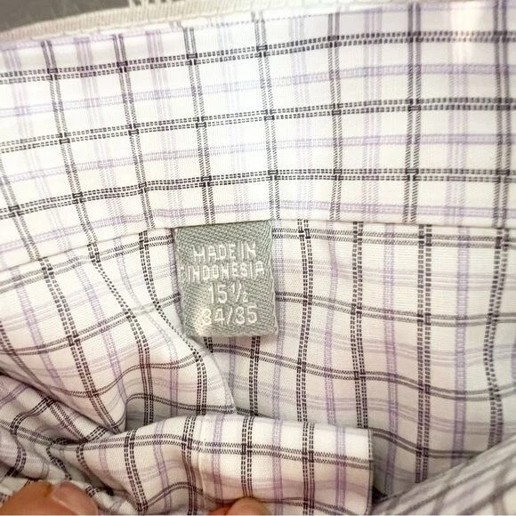 CAMISA DE VESTIR MICHAEL KORS LAVANDA NEGRA BLANCA A CUADROS BOTÓN DELANTERO PARA HOMBRE 15.5/34/35 Foto 3 de 4