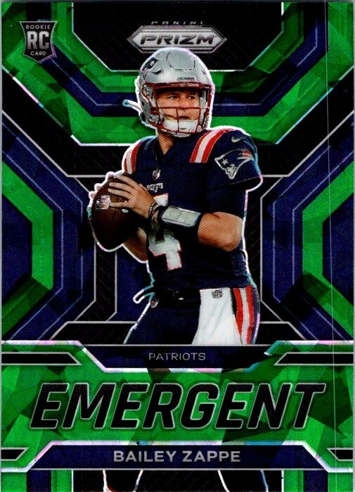 2022 Panini Prizm Emergent Green Ice Prizm Bailey Zappe #E-4 Rookie RC SSP