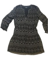 Madewell Smock Shift Dress Women’s XXS Black & White Caravan Print Boho Lined