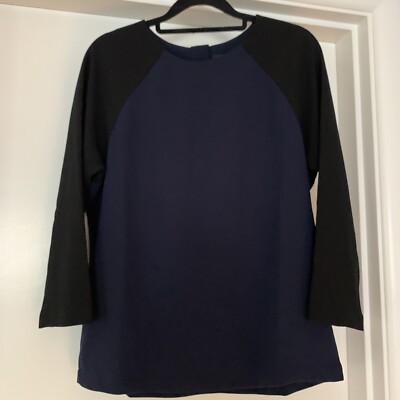 Crepe Baseball Top 3/4 Sleeve Colorblock Black Navy