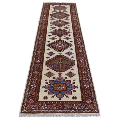 2'8'' x 9'4'' Ivory Afghan Super Kazak Hand Knotted Pure Wool Runner Rug R71217