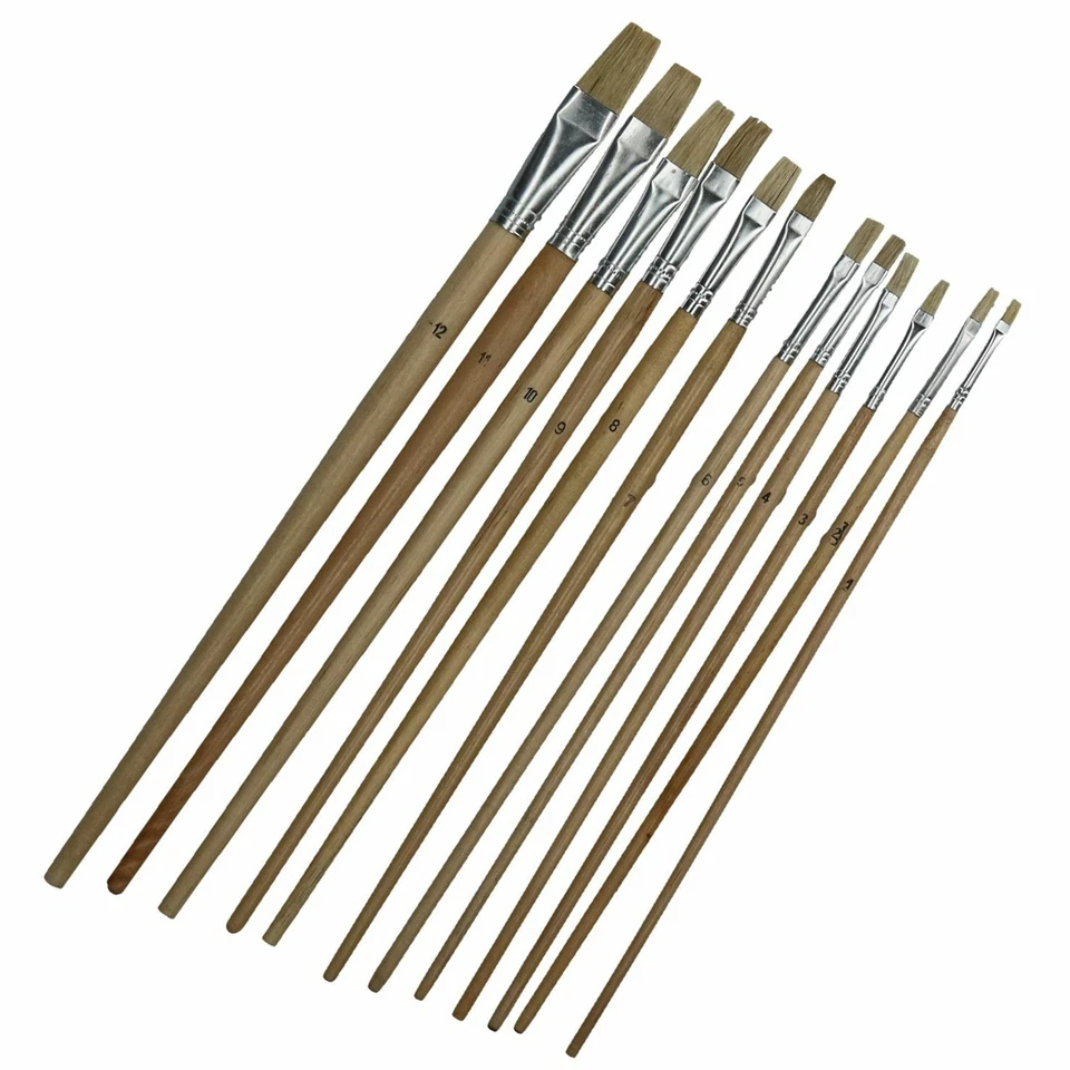 12 piezas Jumbo Flat Artist Cepillos Manijas de madera Cepillo de pintura Mod... - Imagen 1 de 3