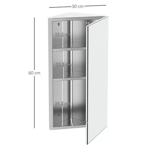 Bathroom Corner Wall Mirror Storage Cabinet Mirrored Cupboard Stainless Steel - Picture 3 of 10