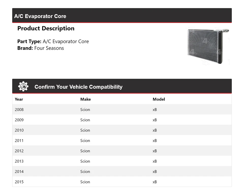 Núcleo evaporador de aire acondicionado Scion xB 2008-2015 4 estaciones 2009 2010 2011 2012 2013 Foto 2 de 4