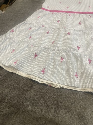 Crown & Ivy Kids Dress Girls Size 16 Blue White Striped Seersucker Flamingo Embr - Picture 3 of 13