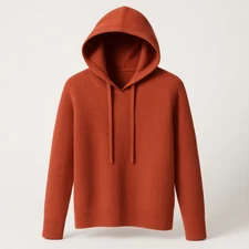 LOGO by Lori Goldstein Women's V-Neck Sweater with Hood Hot Sauce Small Size