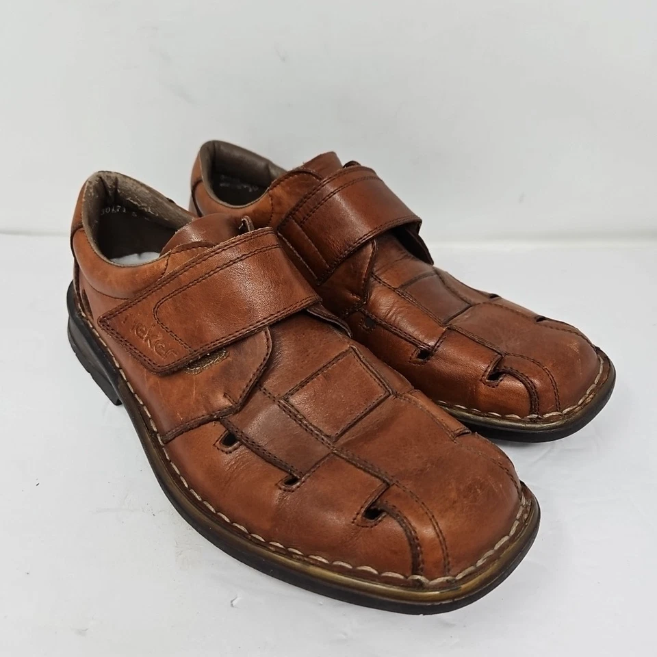 Sandalias Rieker Fisherman Hombre Talla 8.5US Anchas Cuero Marrón Gancho y Lazo Comodidad Foto 2 de 4