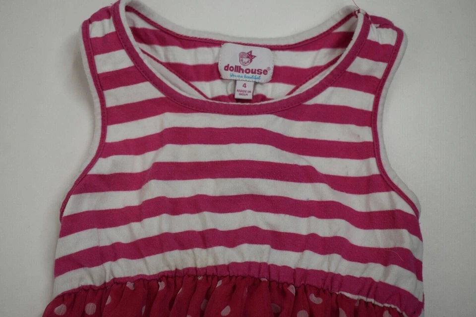 Dollhouse Girls Pink Hi Lo Hem Dress Polka Dot Striped Racerback Cotton 4 - Image 4 of 4