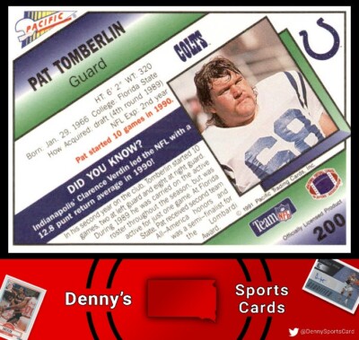 1991 Pacific #200 Pat Tomberlin Indianapolis Colts Football Card
