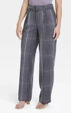 Women's High-Rise Relaxed Fit Straight Belted Trousers - A New Day™  Plaid Sz 4