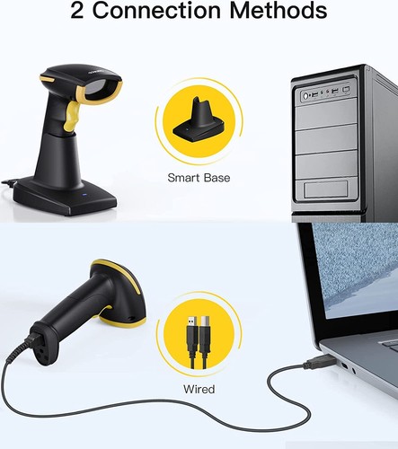 Inateck 2.4Ghz Barcode Scanner 1D Wireless/USB Screen Scanning W/ Smart Base