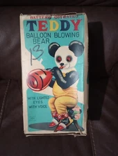 Vintage 1950's Alps Teddy Balloon Blowing Bear w/Insert Balloons & Box No Test.