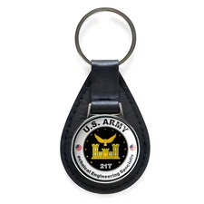 US Army Echanical Engineering Specialist Black Leather Keychain Silver Keyring
